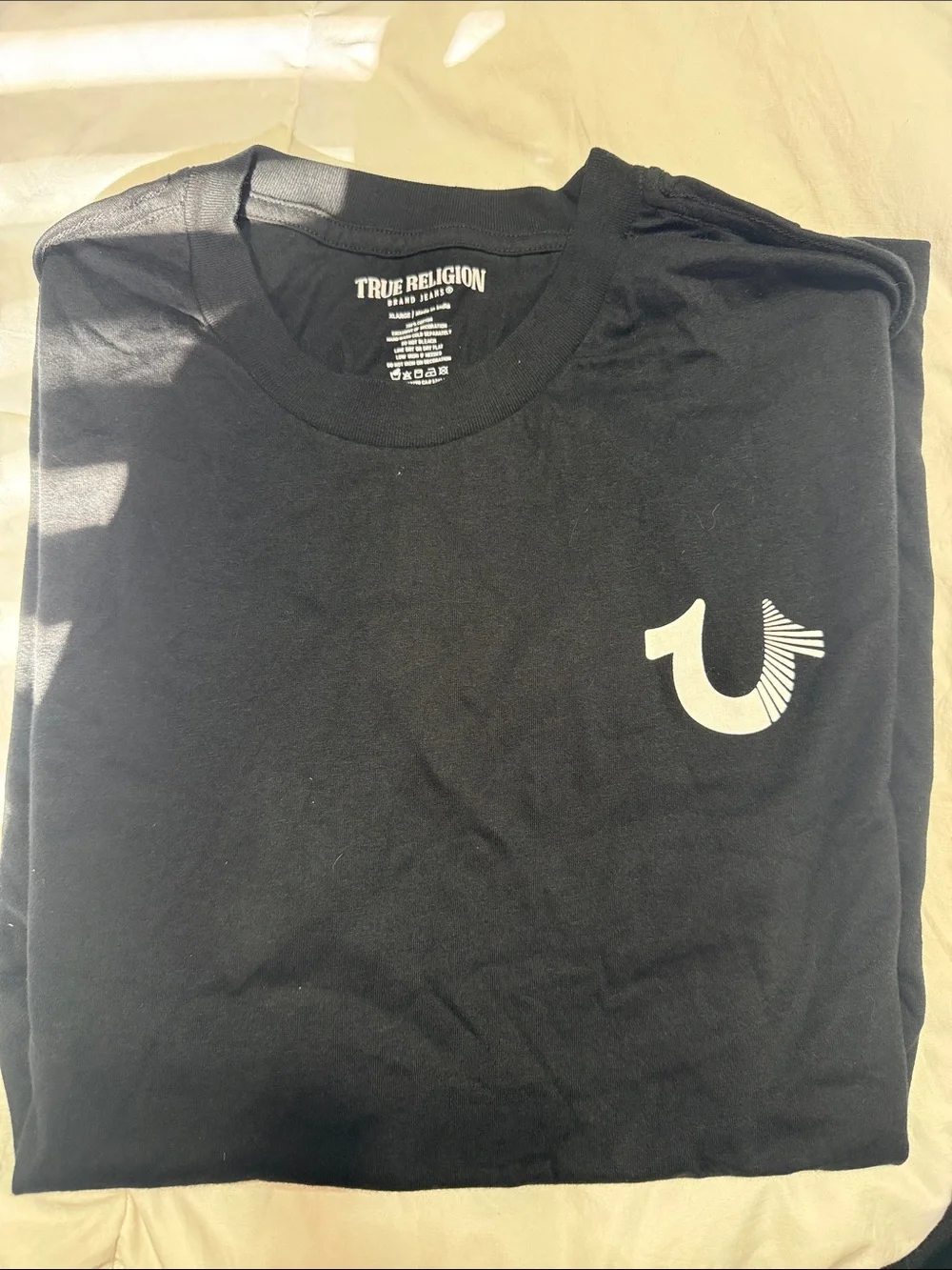 True Religion Black Short Sleeve Tee with White Horseshoe Logo